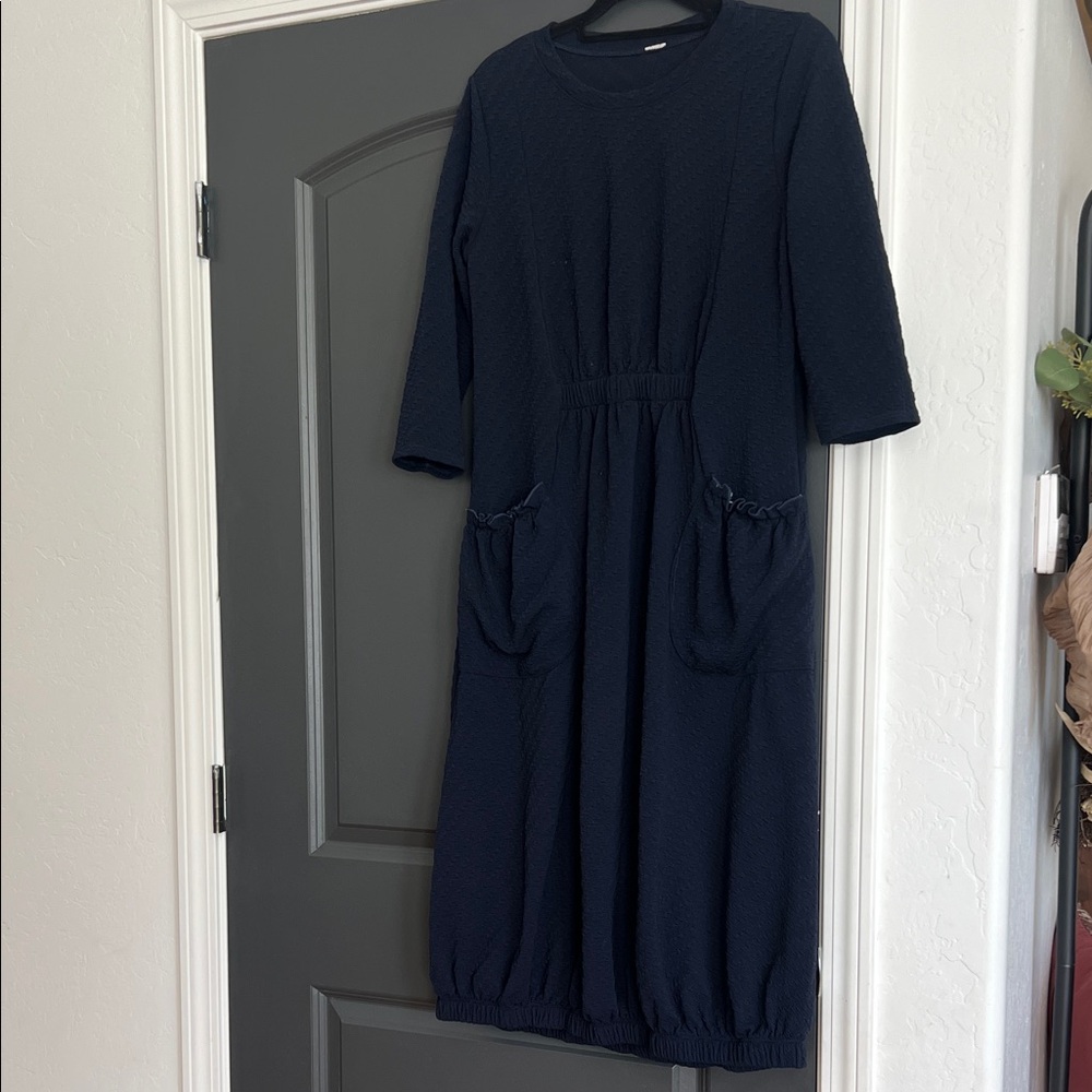 Navy Blue Midi Dress with Pockets
